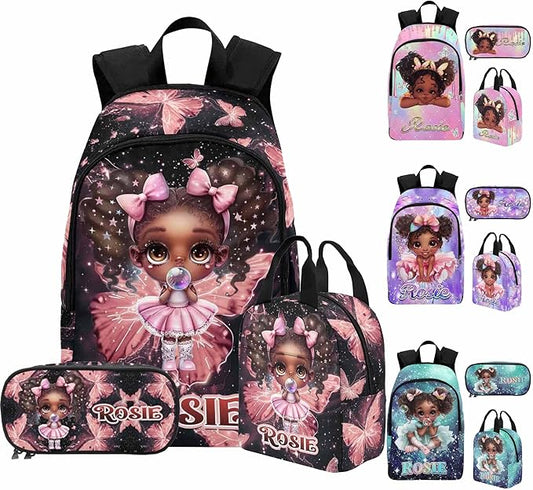 M YESCUSTOM Personalized Girls Backpack Lunch Bag Colorful Kids Backpack for Elementary Preschool School, Waterproof Daypack Back Pack for Girls Cute Travel Bag Water Bottle