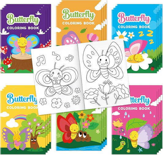 Dvbonike 24Pcs Spring Butterfly Coloring Books - Springtime Flower Insect DIY Color-in Pages Cute Floral Patterns Drawing Booklet Bulk Classroom Rewards Art Activity Gifts Party Favors Supplies