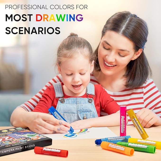 24 Colors Tempera Paint Sticks,Washable Paint Sticks for Kids,Non-Toxic,90s Quick Drying, Allergen Free and High Coverage Solid Tempera Paint Stick,Ideal Gifts for Kids and Toddlers