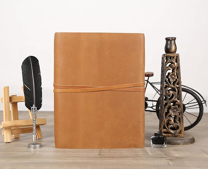 Leather Journal with Deckle Edge Paper 8x6 inch and Vintage Key | Handmade Writing Notebook Diary | Bound Daily Notepad for Men & Women Medium, Sketch/Writing pad for Artists