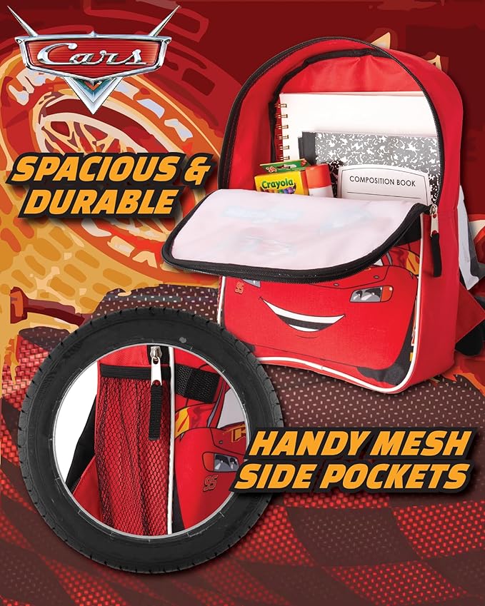 Fast Forward Cars Lightning McQueen Boys Backpack and Lunch Box Set - 14" Backpack with Lunch Box for Preschool Kindergarten, Cars Red