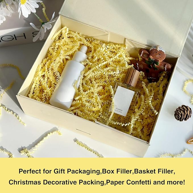 1LB Crinkle Paper Shred Filler for Gift Box Bag and Basket On Holidays(Light Yellow)