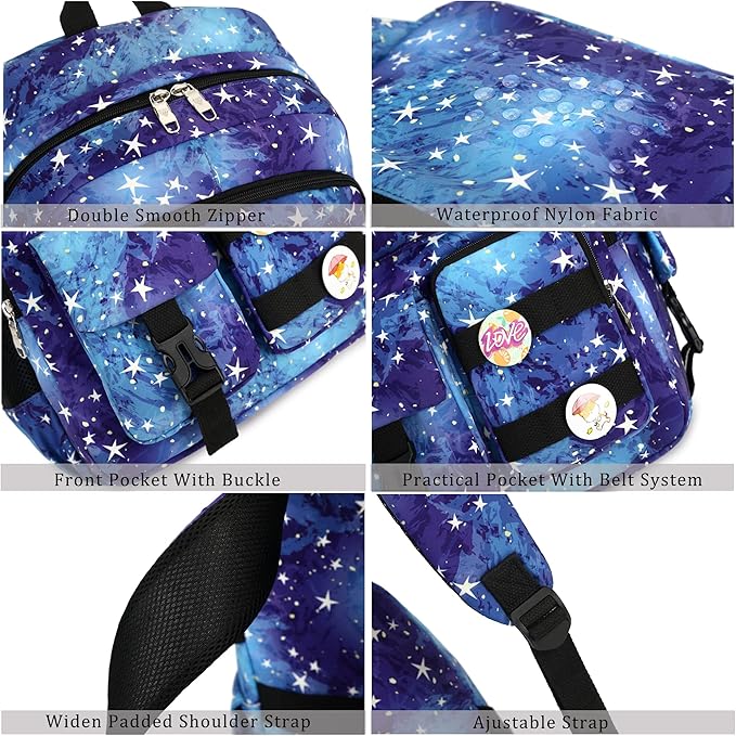 Hidds Laptop Backpacks 15.6 Inch College Backpack Elementary Middle High School Book Bag Cute Kids Bookbags Anti Theft Travel Back Pack Casual Daypack for Teens Girls Women Students (Galaxy Blue)