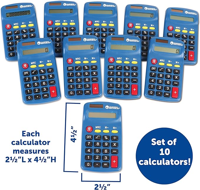 Learning Resources Primary Calculator - Basic Solar and Battery Powered Calculators for Students, Teach Basic Math Operations, School Supplies, Classroom Must Haves for Teachers, Back to School