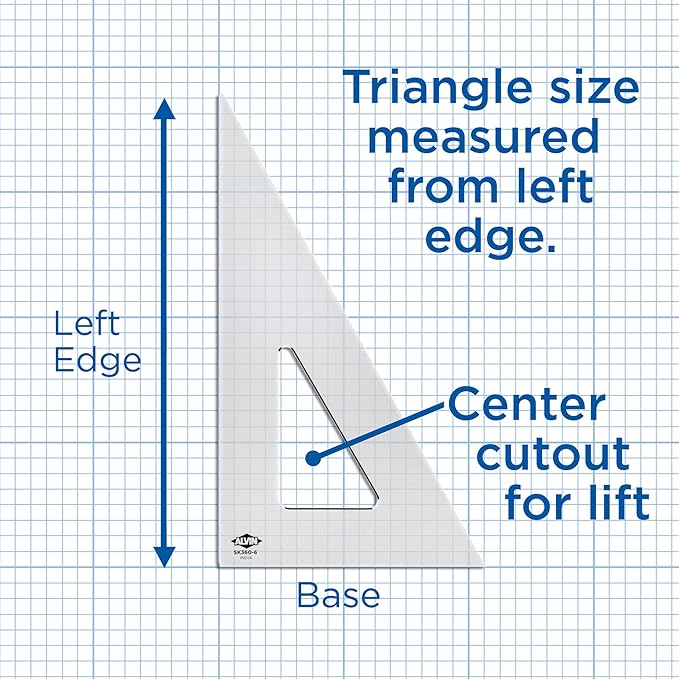 Alvin, SK360-12, 12" Smoke-Tint Triangle Ruler, Math Geometry Tool - 30/60 Degrees