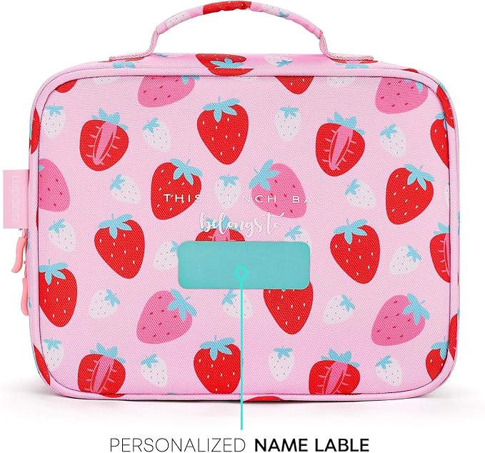 mibasies Kids Lunch Box for Girls Toddler, Insulated and Reusable Lunch Bag for School, Assorted Strawberry - Pink