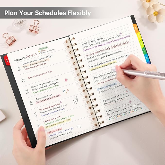 EMSHOI Undated Planner, Weekly and Monthly Calendar, 53 Weeks and 12 Months, A5 (6.38" x 8.35"), 100GSM Thick Paper, PVC Cover, Monthly Tabs, Note Pages, Start Anytime