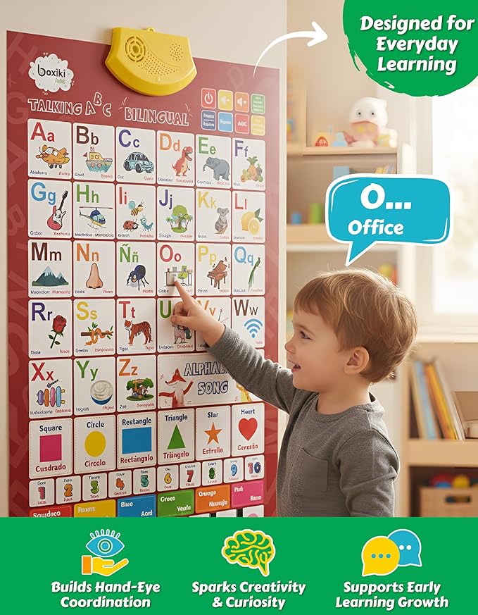 Bilingual English & Spanish Interactive Alphabet Wall Chart (2026 Model) – Talking ABC Letters, Numbers 123 & Music Learning Poster – Educational Toy for Toddlers & Kids Ages 3+