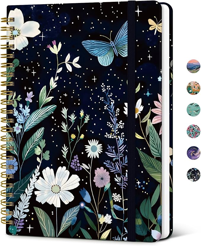 Taja Spiral Lined Journal for Women, Notebook for Work with Pretty Cover, 140 College Ruled Pages, Hardcover Notebook for Journaling, Note Taking, Bible Study, Celestial