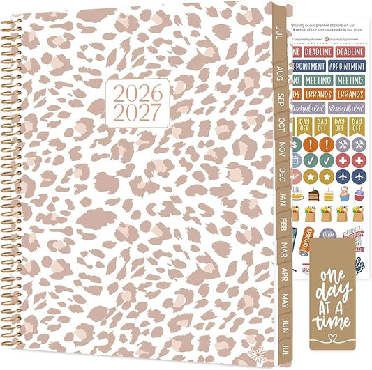 bloom daily planners 2026-2027 (8.5" x 11") Academic Year Day Planner (July 2026 - July 2027) - 13 Months Weekly & Monthly Agenda Organizer with Stickers & Tabs - Tan Leopard