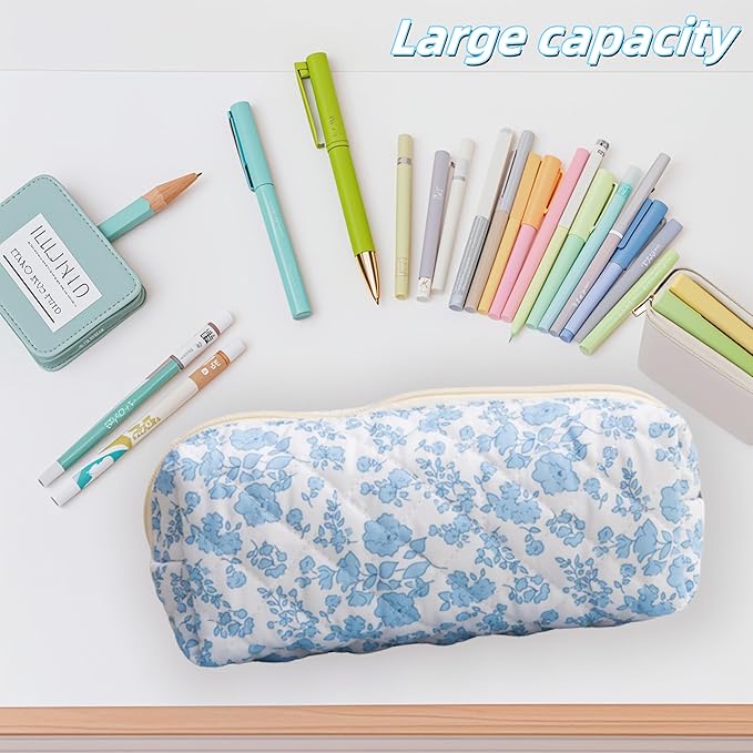 Carry bloom Pencil Pouch Cute Pencil Case for Girls Aesthetic Pencil Bag with Zipper Pen Cases School Supplies Makeup Bag (Bow ribbon)