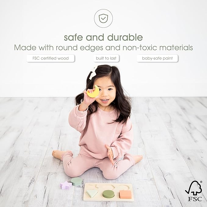Pearhead Wooden Shapes Puzzle, Color and Shape Sorting Learning Toy for Toddlers, Montessori Educational Puzzle