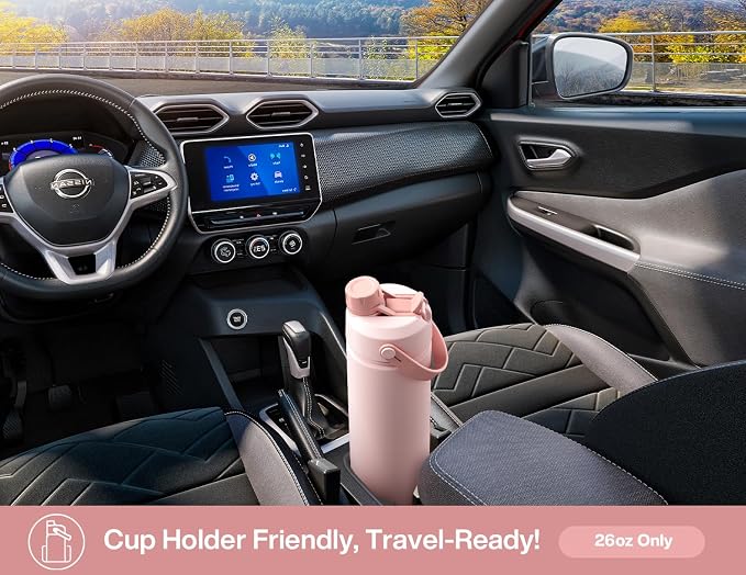 POWCAN 26 oz Insulated Water Bottle with 2-in-1 Straw and Spout Lid, Keep Cold 24H, Leak-Proof, Fits in Car Cup Holder, Stainless Steel Water Bottle for Sports, Trip, Gift, Gym (Sun-Kissed Flamingo)