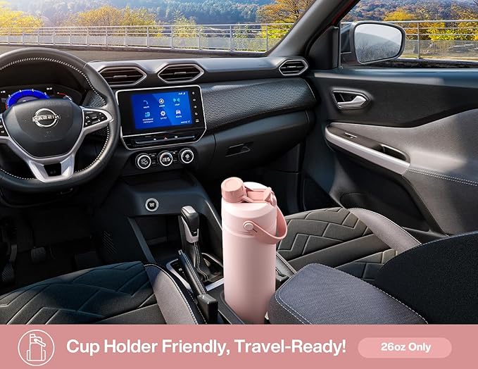 POWCAN 26 oz Insulated Water Bottle with 2-in-1 Straw and Spout Lid, Keep Cold 24H, Leak-Proof, Fits in Car Cup Holder, Stainless Steel Water Bottle for Sports, Travel, Gift (Sun-Kissed Strawberry)