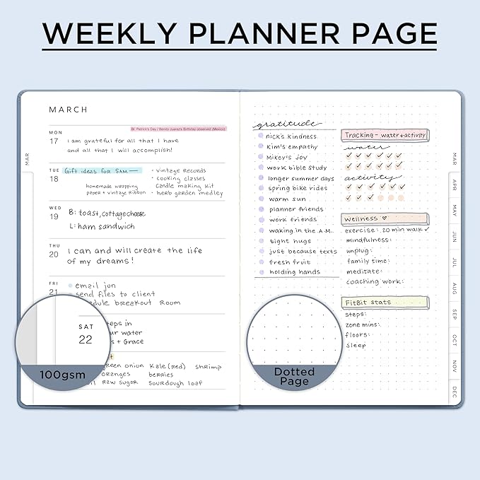 And Per Se 2025 Planner-Daily, Weekly & Monthly Hardcover Planner, 5.7" x 8", Daily Schedule, Monthly Tabs, 100 GSM Thick Paper, Leather Cover, Back Pocket，A5 Size(Blue)