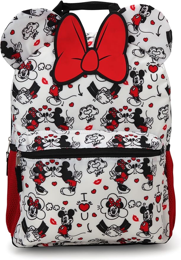 Fast Forward Minnie Mouse Kids Backpack - 16 Inch Bookbag Elementary Backpack for School Girls & Boys with Adjustable Padded Straps, Minnie Bow White