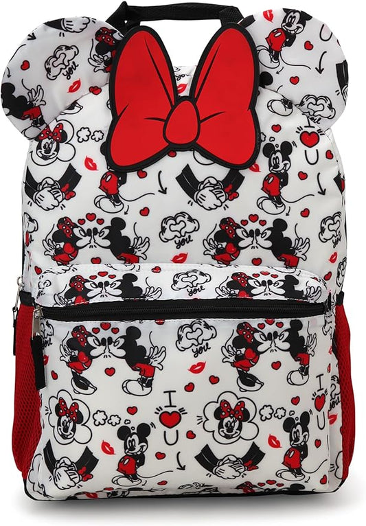 Fast Forward Minnie Mouse Kids Backpack - 16 Inch Bookbag Elementary Backpack for School Girls & Boys with Adjustable Padded Straps, Minnie Bow White