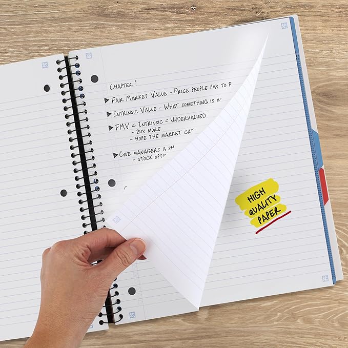 Five Star Advance Spiral Notebook + Study App, 3 Subject, College Ruled Paper, 8-1/2" x 11", 150 Sheets, Spiral Guard, Movable Tabbed Dividers, White (73142)