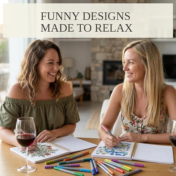 Beautiful Coloring Book Set of 2 for Adult Relaxation - Funny Coloring Books with Floral Designs for a lot of Laughs - The Perfect Stress-Relieving Gift for Women