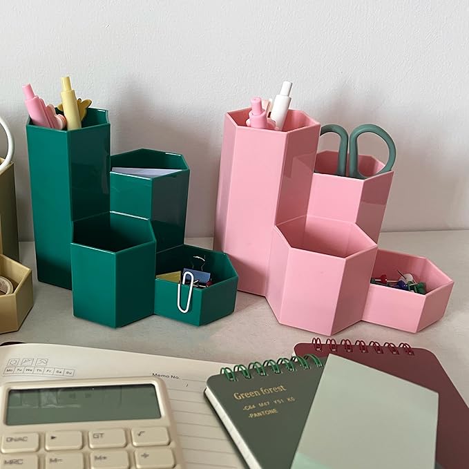 Pencil Organizer Pen Holder for Desk Pens Cup Small Desk Organizer Cute Pen Holder for Office,School and Home (Pink, L-Shape)