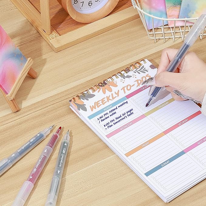 BAYTORY 200 Sheets Transparent Sticky Notes, 6Pcs Double-Ended Colored Marker Pen, 3 x 3 Glitter Clear Sticky Notes, Waterproof Self-Stick Note, Easy to Post for Note Taking (Morandi)