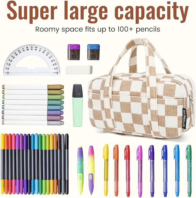 Large Pencil Case Pouch, Extra Big Pencil Bags with Zipper, Cute Corduroy Pencil Pouch with 5 Compartments, Pen Bag Wide Opening, Pencil Pouch Organizer, Pencil Box for Teen Girls Adults