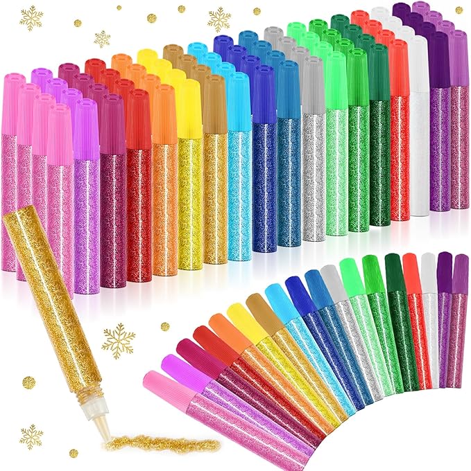 Resurhang 72 Pcs Glitter Glue Pens Bulk 18 Colors Crafts Pens Stick Glitter Glue for Crafts School Gifts Supplies for DIY Arts, Projects Scrapbooking, Cards(6 ml)