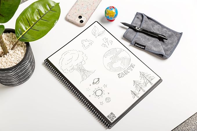 Rocketbook Core Reusable Spiral Notebook, Executive Size 6x8.8, Navy Blue - Dotted Pages, App-Connected, Erasable, Durable Cover, Ideal for School, Work, and Creative Projects