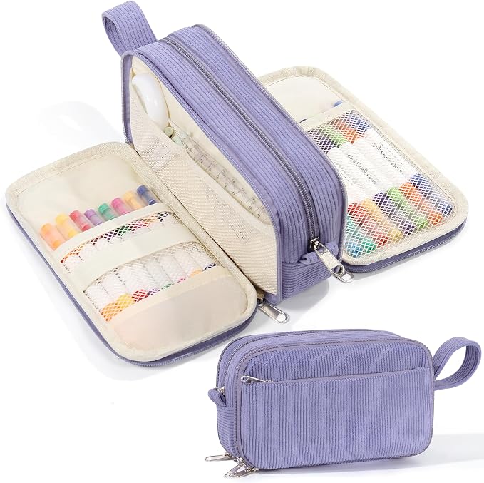 BuyCard Purple Large Capacity Corduroy Pencil Case, Casual Style, Cute Pencil Bag, Kawaii Stationery Storage and Organizer, Graduation Gift Office Stationery Storage Pen Pouch for Classroom Teacher