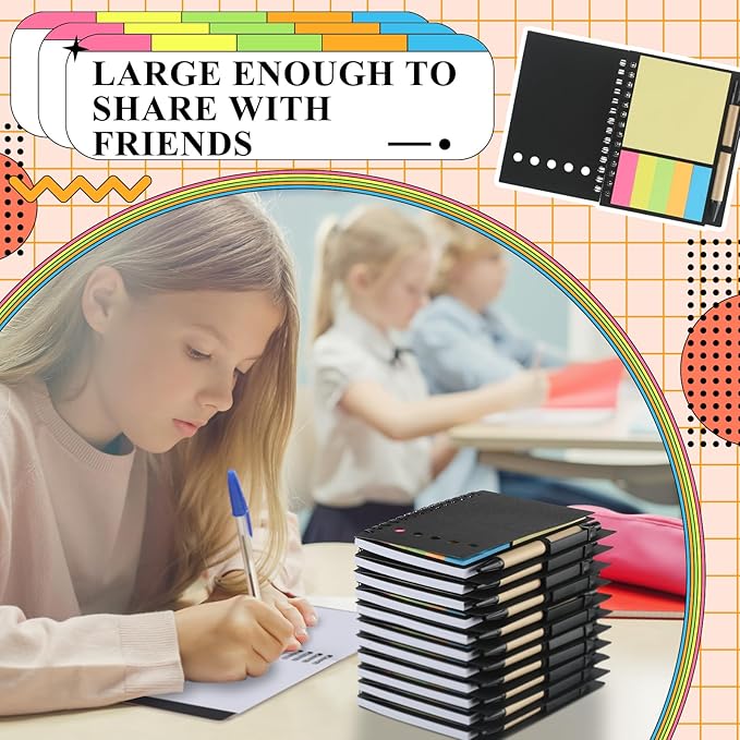 Qilery 1 Pack Lined Spiral Notebook Small Notepad and Pen Set Steno Pads Lined Notepad Black Pocket Notebook for Business Office Supplies