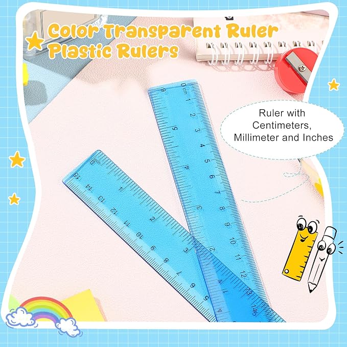 EBOOT 2 Pack Plastic Ruler Straight Ruler Plastic Measuring Tool for Student School Office(Blue,6 Inch)