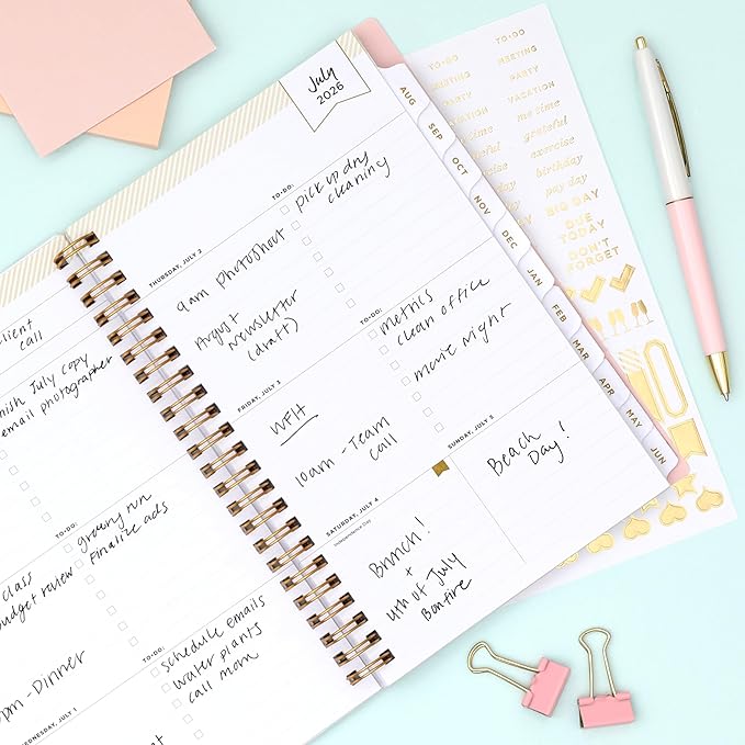 Blue Sky Day Designer 2026-2027 Weekly and Monthly Academic Year Planner Calendar, July 2026 - June 2027, 5" x 8", Flexible Cover, Wirebound, Storage Pocket, Includes Stickers, Smitten