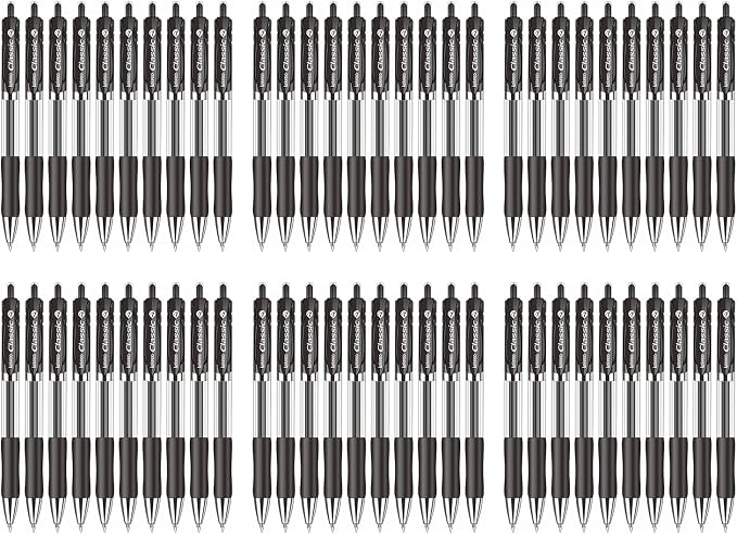 Classic Retractable Gel Roller Pens, 0.7mm Fine Point (Black Ink - 60 Packs)