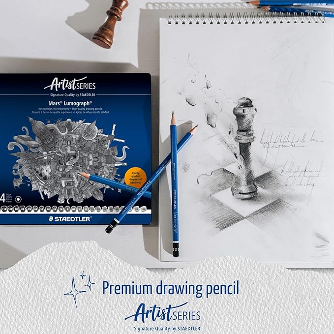 STAEDTLER Mars Lumograph Art Drawing Pencils (12-Pack) – Sustainable, Break-Resistant Graphite, Metal Case