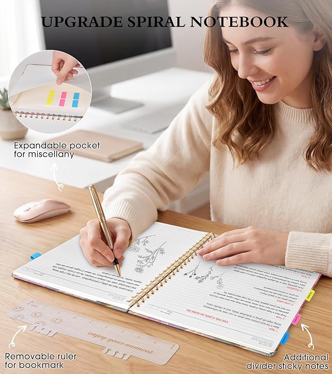 Spiral Notebook Journal 8.5” x 11”, A4 Large Notebooks for Women Men, College Ruled Lined Journal, 100 GSM Paper, Hardcover Spiral Bound Journals for Work School Note Taking, Vibrant Watercolor