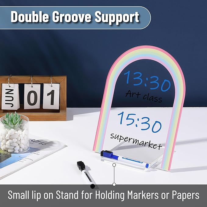 Mr. Pen- Clear Acrylic Board with Stand, 11.8" x 9", 3 Markers, Rainbow Theme, Clear Dry Erase Board for Desk