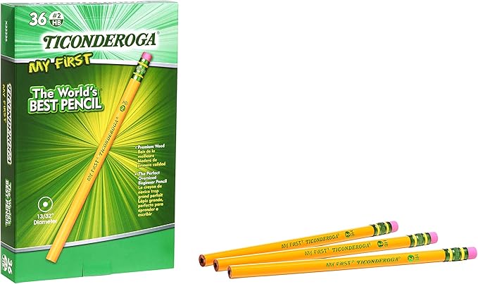 Ticonderoga My First Wood-Cased Pencils, #2 HB Soft, With Eraser, Yellow (X3336) (Pack of 48, 1728 Count Total)