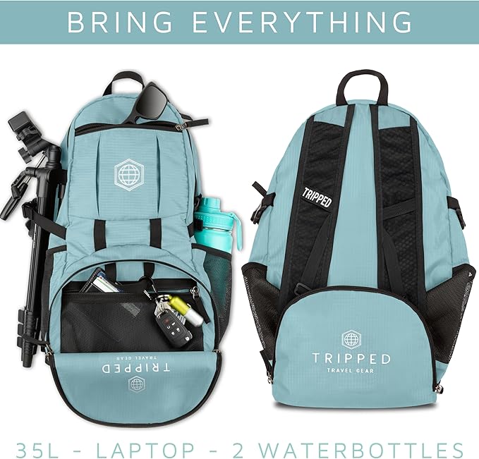 Travel Backpack- Foldable Collapsible Lightweight Backpack for Travel (Teal) 35 liters