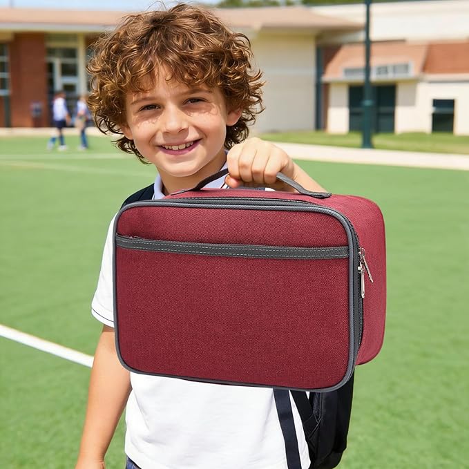 FlowFly Kids Lunch box Insulated Soft Bag Mini Cooler Back to School Thermal Meal Tote Kit for Girls, Boys,Women,Men, Deep Red