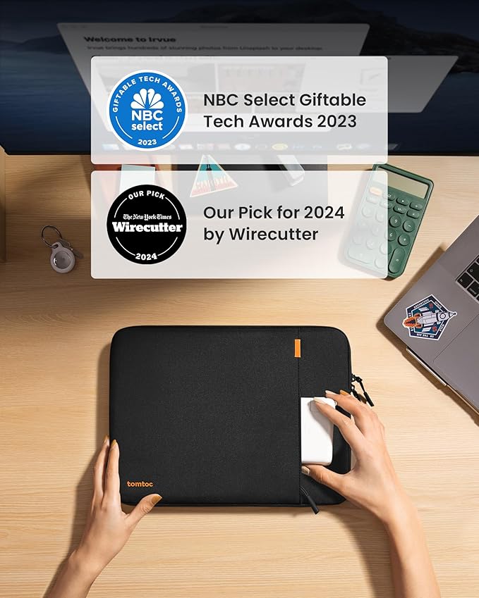 tomtoc 360° Protective Laptop Sleeve for 13-inch New MacBook Air M5/A3449 (2026) M4/A3240, M3/A3113, M2/A2681, M1/A2337, Water-Resistant Computer Case Bag Fits 13" MacBook Neo A18 & MacBook Pro M2/M1