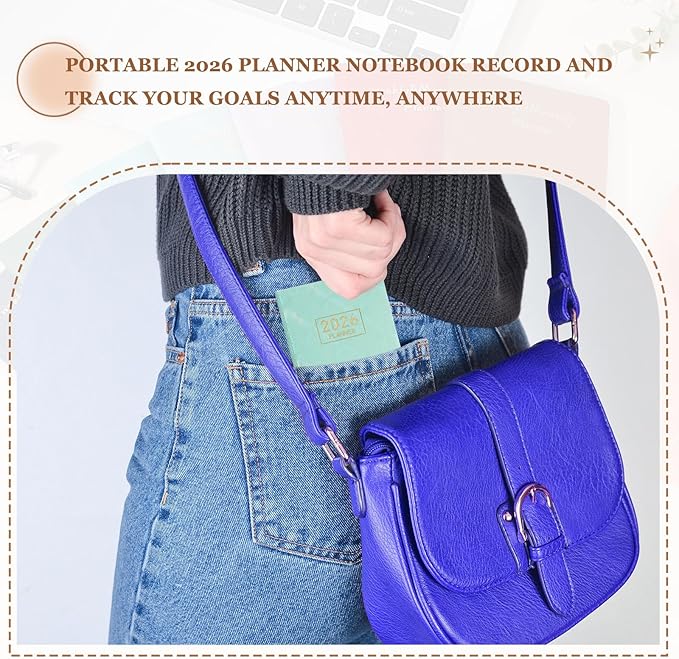 PATIKIL 2026 Daily Planner Notebook, 6.8 x 3.8" 64 Sheets Undated to Do List Daily Weekly Monthly Goals Pocket Notebook for Office Home Study Work Weeding Time Management, Colorful Blue