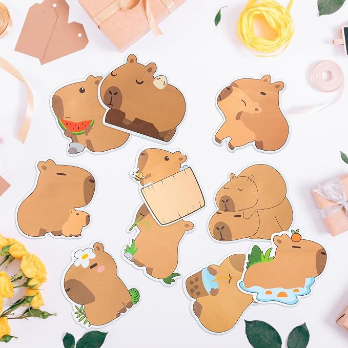Xqumoi 30 Pack CAPY Sticky Notes - Cute Cartoon CAPY Self Sticky Notepads Writing Memo Pads Animal Page Marker for Office School Student Birthday Party Favors Goodies Bag Fillers 600 Sheets