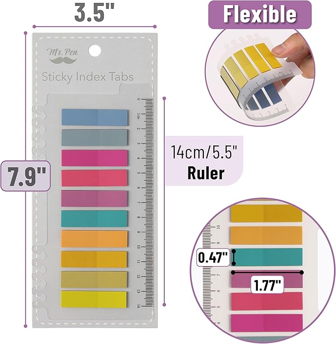 Mr. Pen- Colorful Sticky Tabs, 1600 pcs, Translucent Page Markers, Water-Resistant Book Tabs for Annotating, Bible Study, Planning, Indexing & Document Organization
