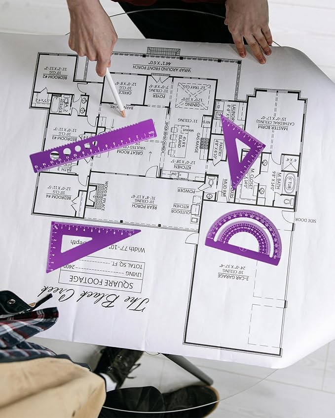 5 Pcs Metal Geometry Set, Math Drafting Ruler Kit- Aluminum Triangle Rulers, Protractor, 8 Inch and 6 Inch Drawing Ruler, Measuring Tool for School and Office Supplies (Purple)
