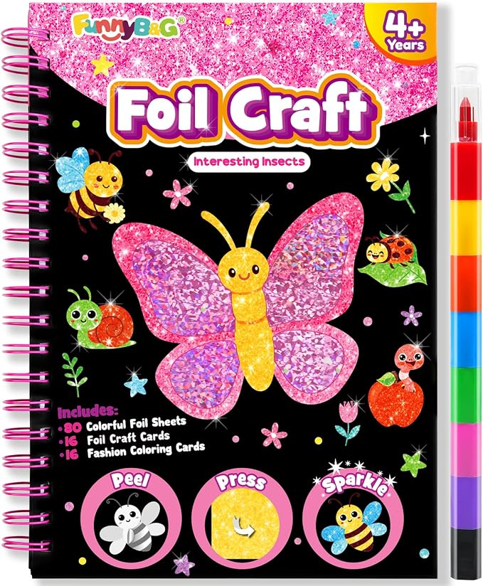 FUNNYB&G Mess-Free Foil Art Craft for Girls Ages 4-10, Kids Birthday Gift