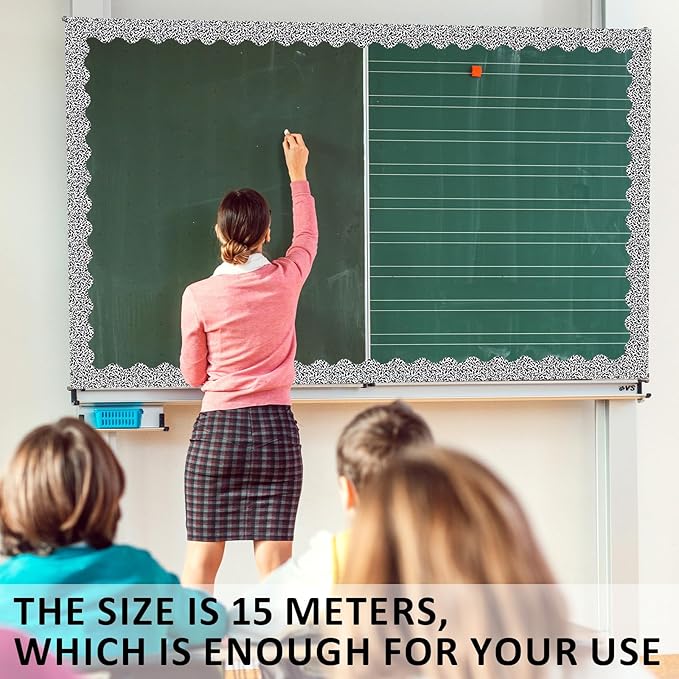 Fuyoooo 49 ft Composition Magnetic Borders for Classroom, Black and White Bulletin Board Borders, Magnetic Whiteboard Classroom Strips Reusable Rolled Wall Trim for School Teacher Offices Chalkboard