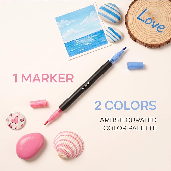 120 Dual Tip Acrylic Paint Markers Set | Colored Markers with Brush Tip | Art Markers for Adults | Acrylic Paint Pens for Rock Painting, Canvas, Glass, Wood, Ceramic, DIY Crafts, Fabric