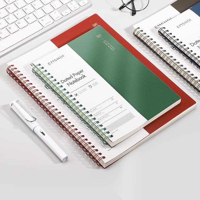 EMSHOI Dotted Journal Spiral Notebook 5.7" x 8.22" - 4 Pack 640 Pages 100gsm Thick Paper, A5 Dot Grid Notebook, Plastic Hardcover Dotted Notebook for Journaling Writing
