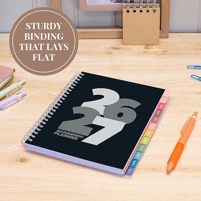 Rileys Academic Planner 2026-2027, Daily, Weekly & Monthly Planner, July 2026 - June 2027, Student Notes Pages, Twin-Wire Binding, Weekly Agenda for School & Work (8 x 6-Inches, Chunky, Black)