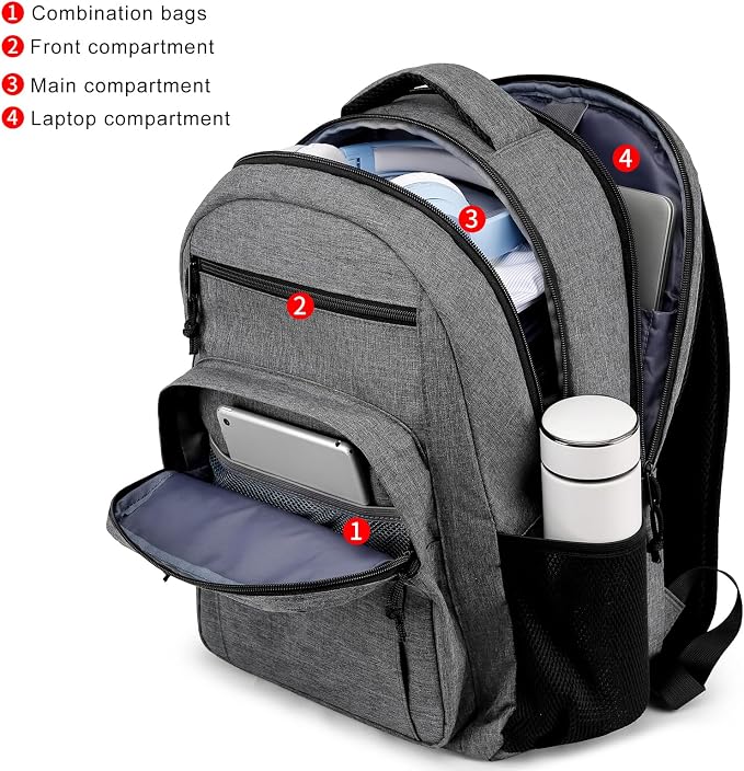 School Backpacks for Teens Boys, 15.6 Inch Bookbag with Laptop Compartments | Sturdy Ergonomic Anti-Theft Water-Resistant Back Pack for Middle, High School & College, Grey